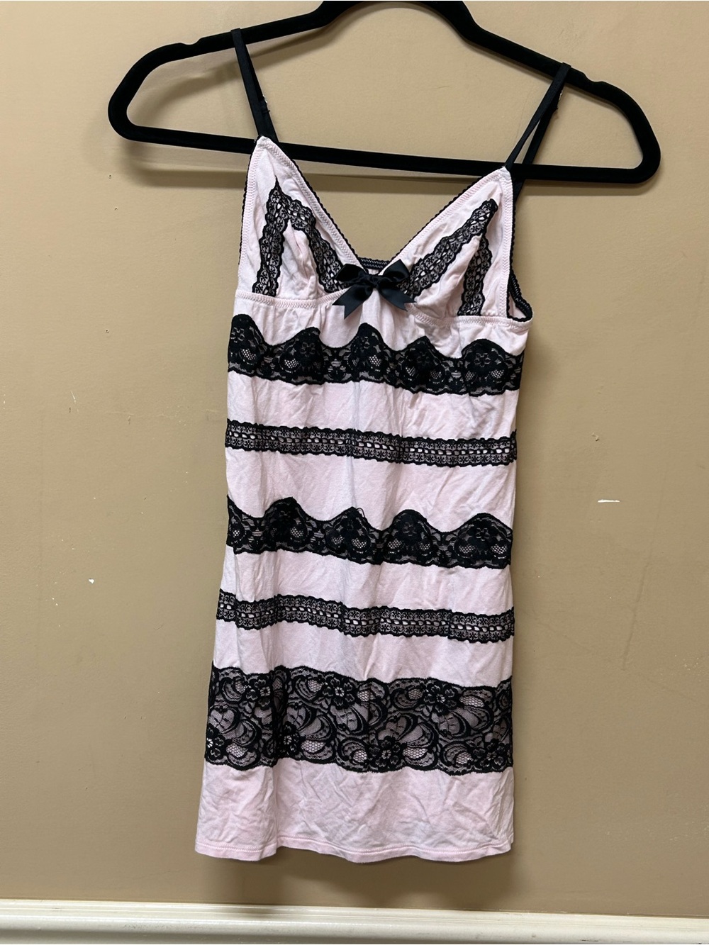 Victoria's Secret Sexy Little Things Pink Black Lace Tiered Babydoll Chemise SM